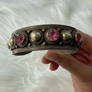 Vintage Siam Sterling Pink Tourmaline Bracelet Cuff